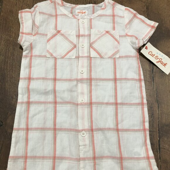 Cat & Jack Baby Boy white linen with stripes Romper 18 months - Picture 1 of 3